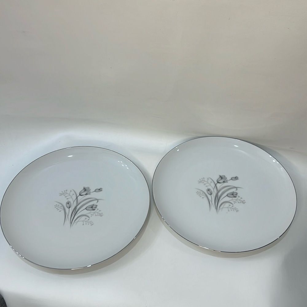 Creative Royal Elegance Fine China Japan 9 1/4 Inch Round White Silver Trim Set2
